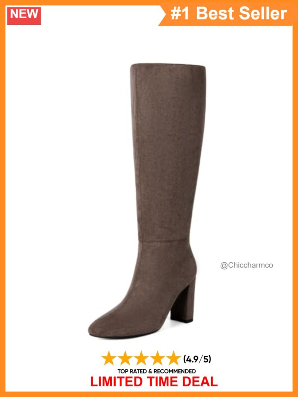 Knee High Boots Chunky Heel Round Toe Faux Leather Tall Boots
